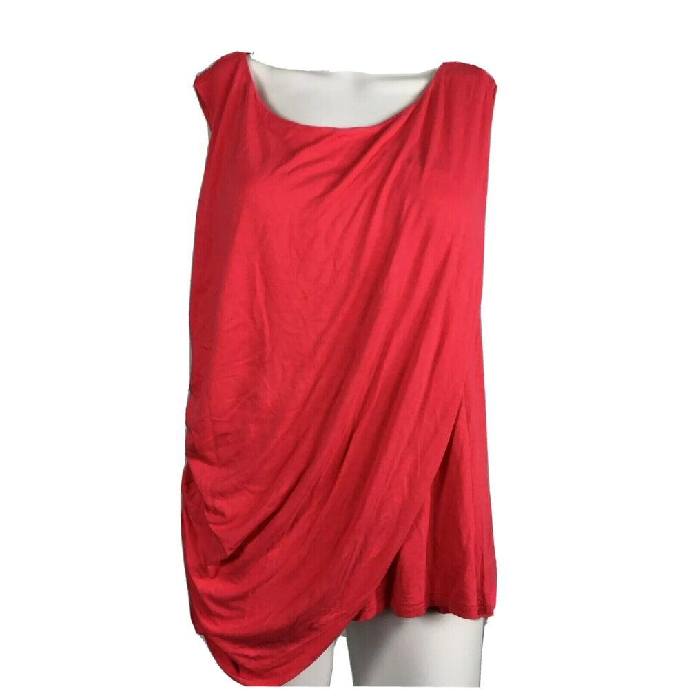 Tahari Shirt Womens Sz M Coral Pink Stretch Modal Knit Drape Front Tank Top